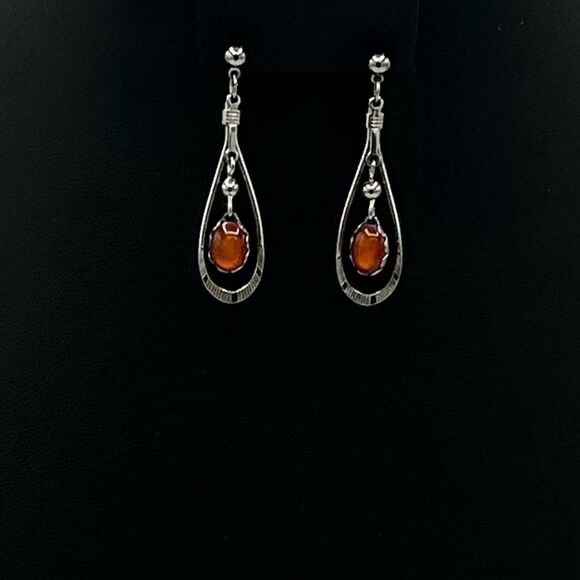Vintage Amber Teardrop Earrings Silver Leverback Unbranded - Picture 1 of 3